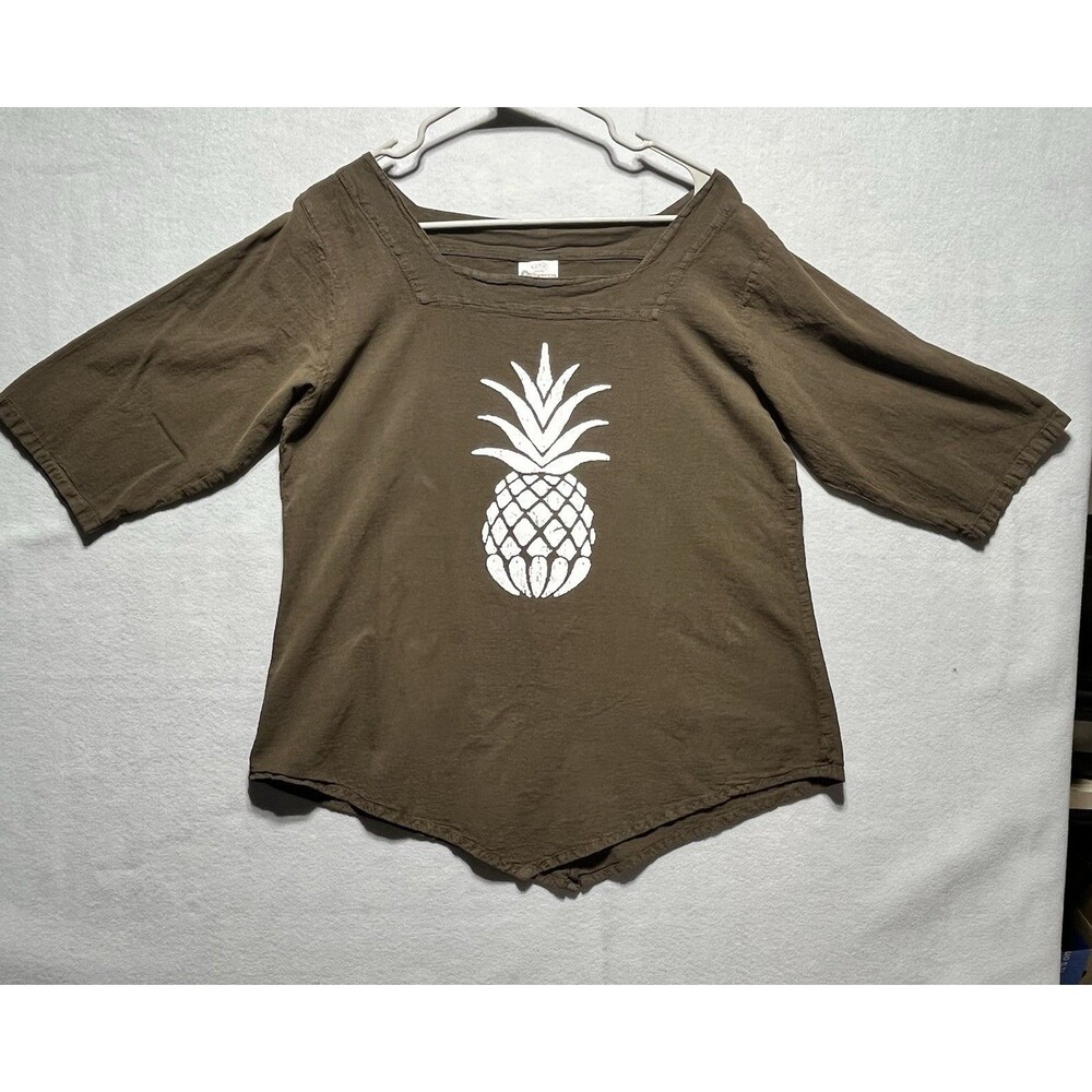 Cottonseed Women’s Brown Pineapple Graphic 100% Cotton Boho Top Shirt